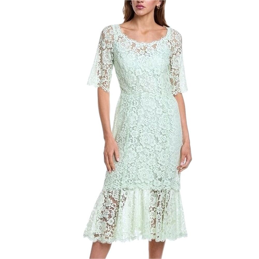 NWT Dolce & Gabbana Mint Lace Overlay Short Sleeve Midi Dress 42 M